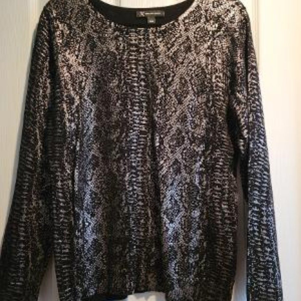 INC Metallic Sweater Black Silver Size Large
